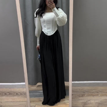 Women's Autumn New Lantern Tidly Sleeves Spliced Temperament Dress Dress Woman